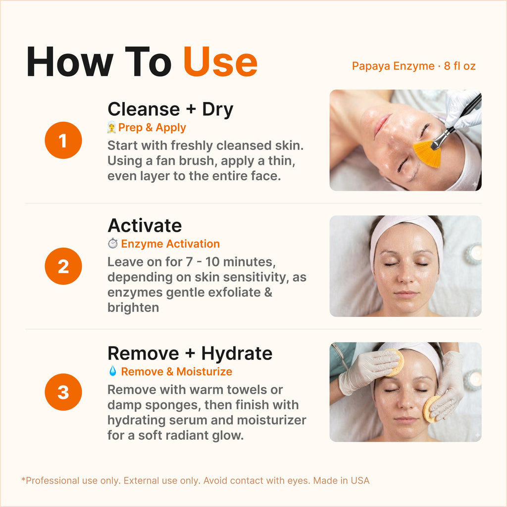 Instructions on how to use a facial product with step-by-step guidance and images of application.